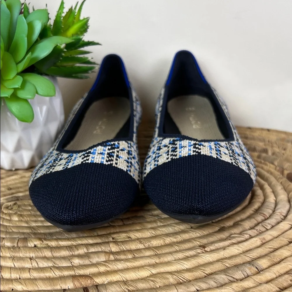 Rothy's Pointed Flat Knit Plaid Navy Cream Preppy 6 - Picture 2 of 9